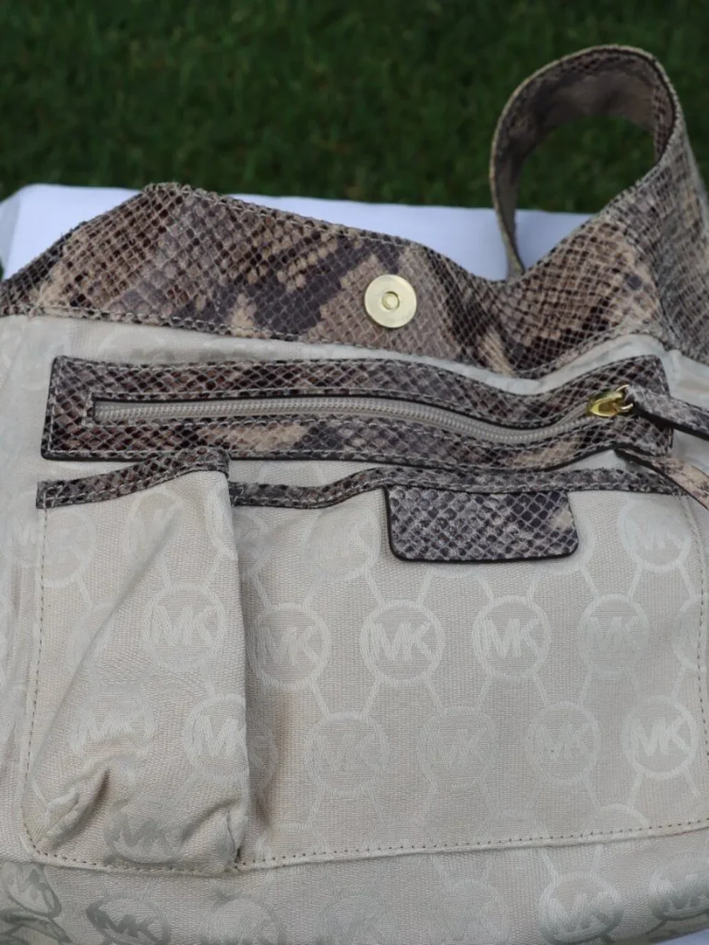 Michael Kors Brown, Tan & Gray Python-Print Hobo Bag